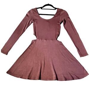 Garage Fit & Flare Mini Dress, Stretch, Long Sleeve Cut Out Burgundy Small